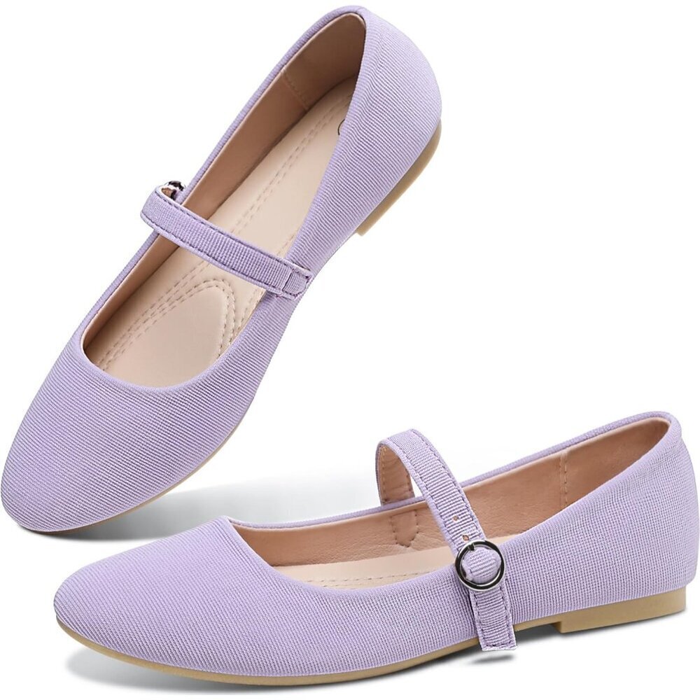 Obtaom Women Purple Polyester Round Toe Comfortable Classic Strap Ballet Flat